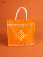 Vibrant Yellow Jute Bags With Kolam Print