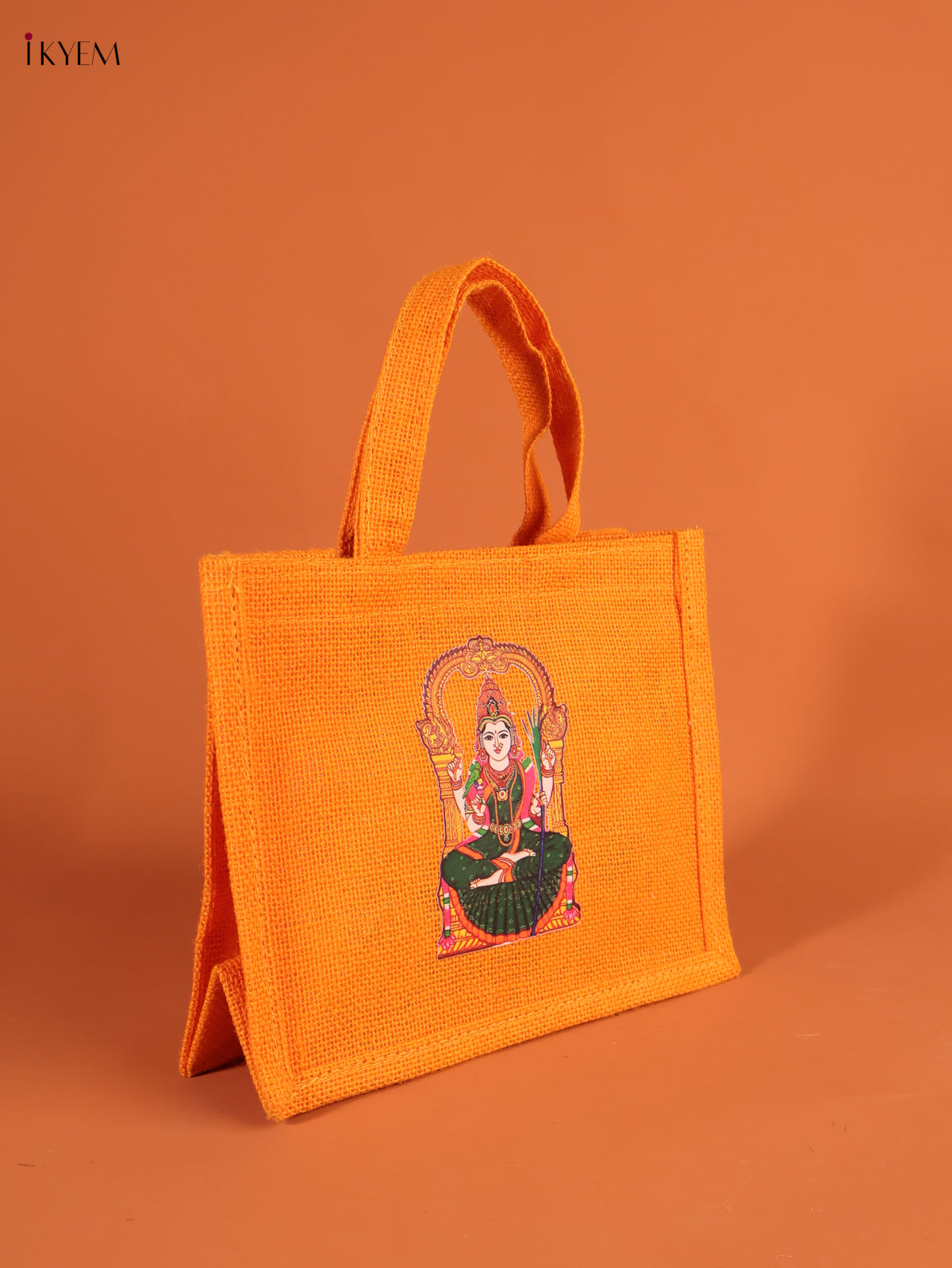 Vivid Goddess Kamatchi Printed Orange Jute Bag With Transparent Window 1