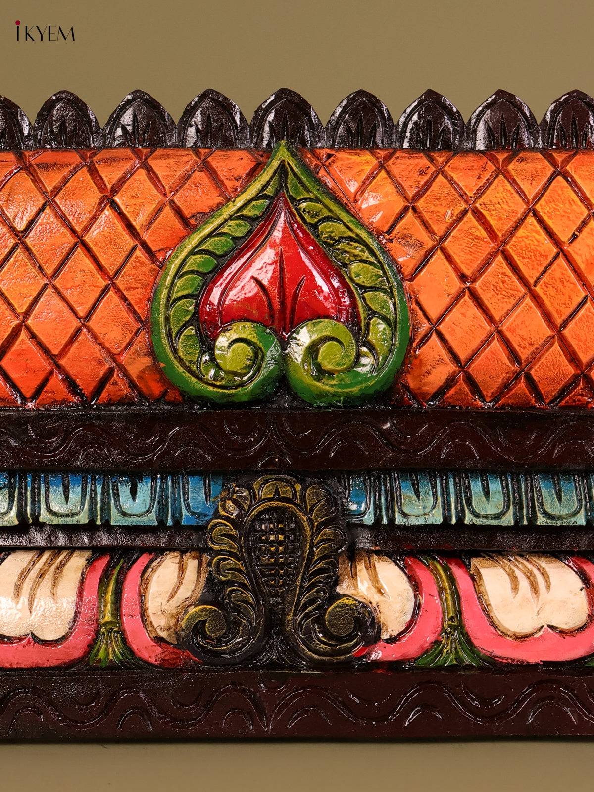 Vivid Hand Carved Temple Gopuram Wooden Wall Panel 