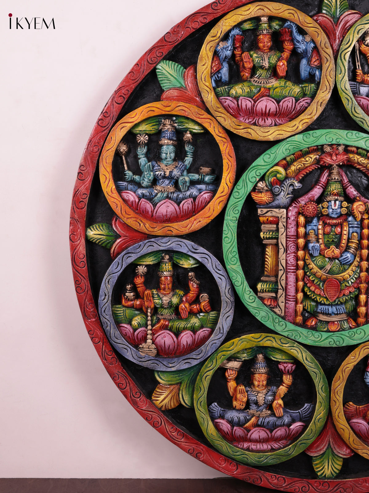 Vivid Hand Painted Lord Balaji & Astalakshmi Wooden Circular Panel 3