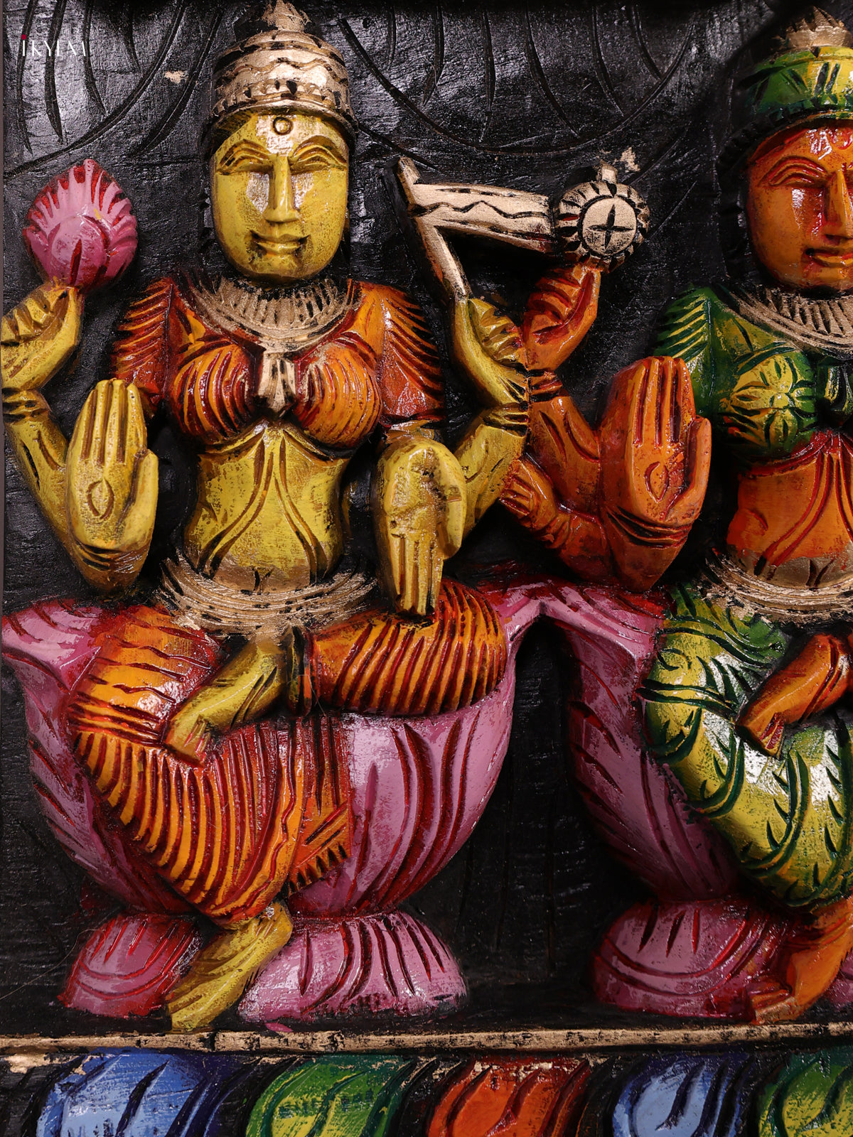Vivid Hand Painted Vishnu & Astalakshmi Wooden Panel 4