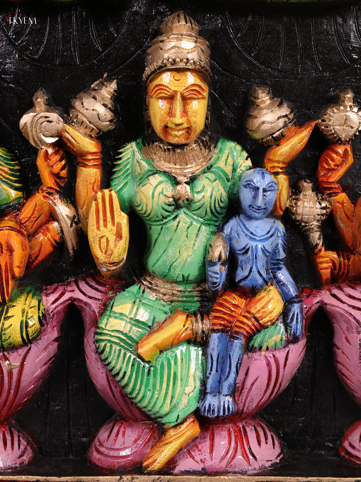 Vivid Hand Painted Vishnu & Astalakshmi Wooden Panel 5