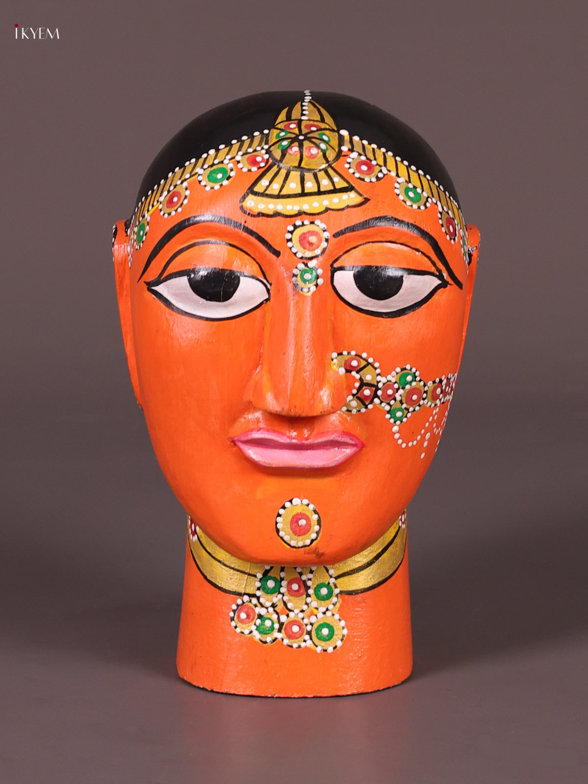Vivid Orange Hand Painted Cheriyal Wooden Idol 