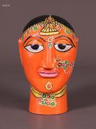 Vivid Orange Hand Painted Cheriyal Wooden Idol 