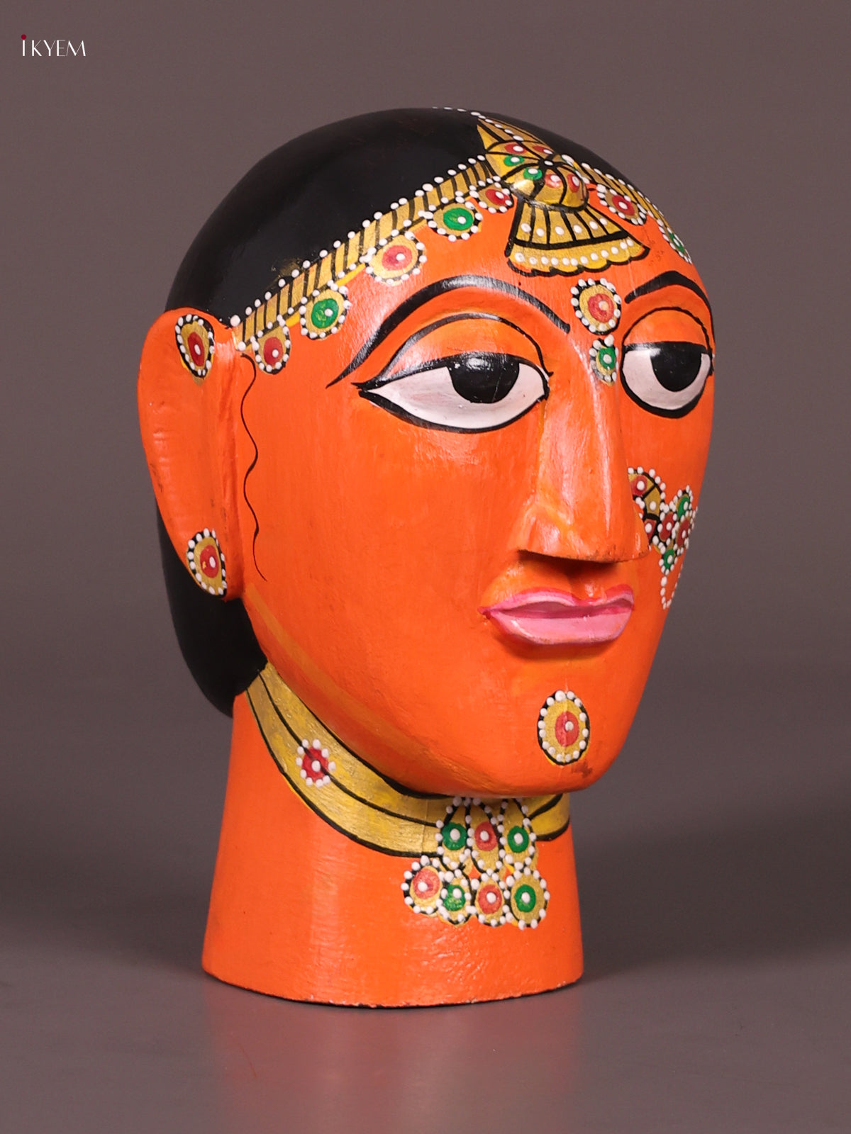 Vivid Orange Hand Painted Cheriyal Wooden Idol 1