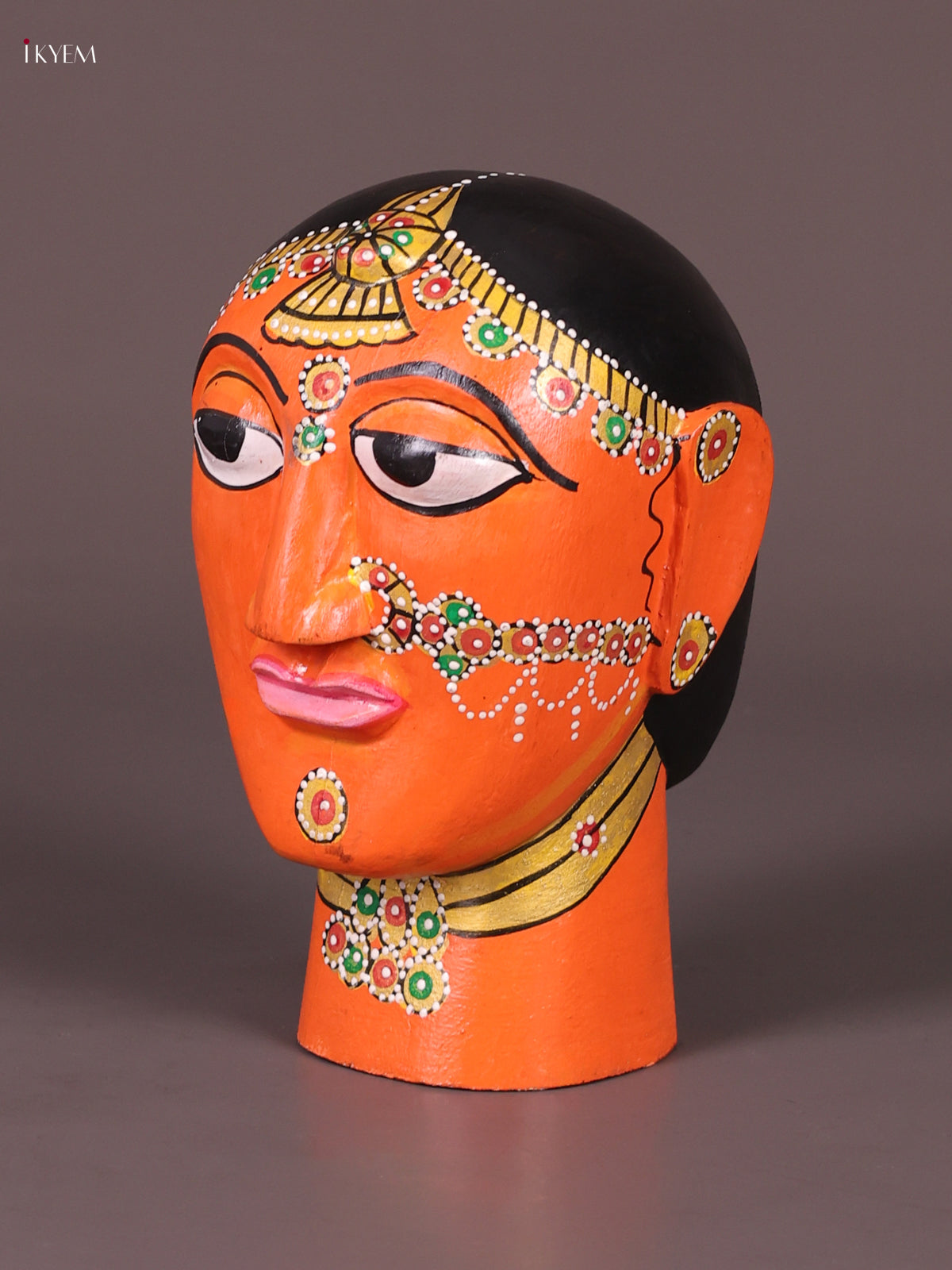 Vivid Orange Hand Painted Cheriyal Wooden Idol 2