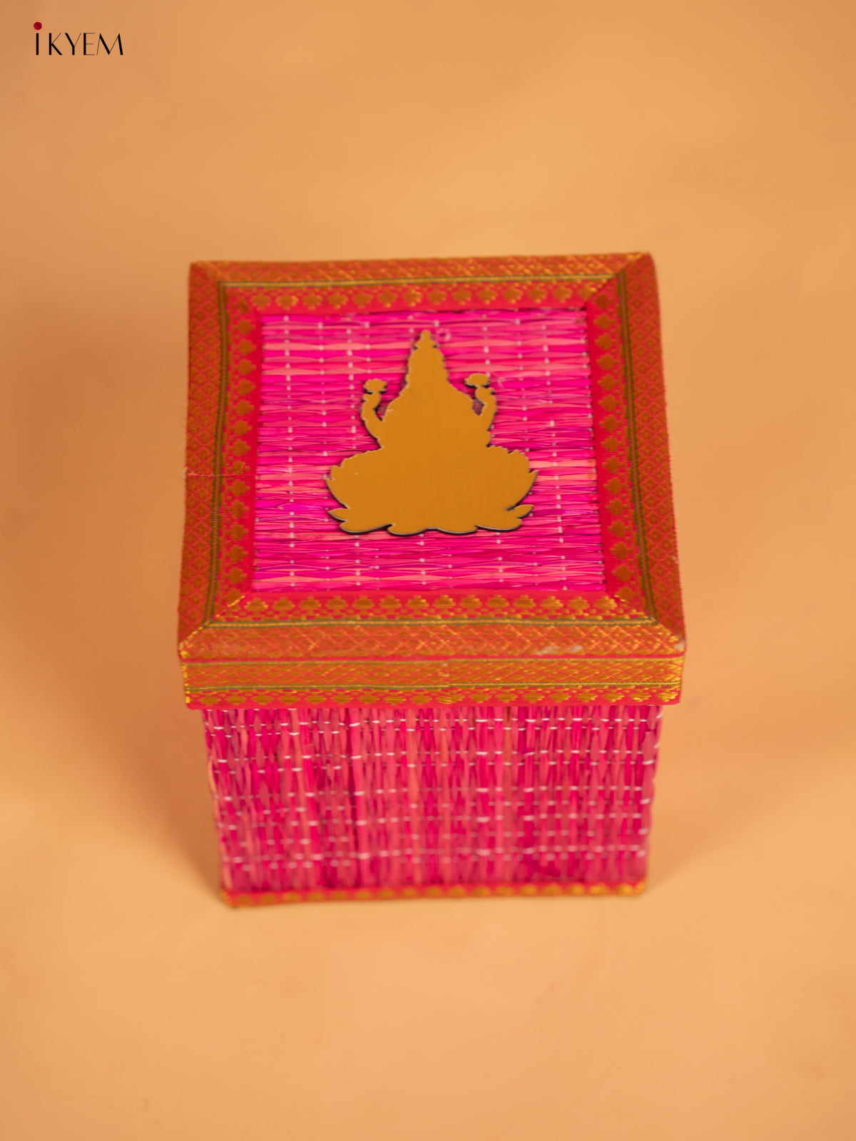 Vivid Pink Korai Gift Box with Net Potli & Lakshmi Motif 2