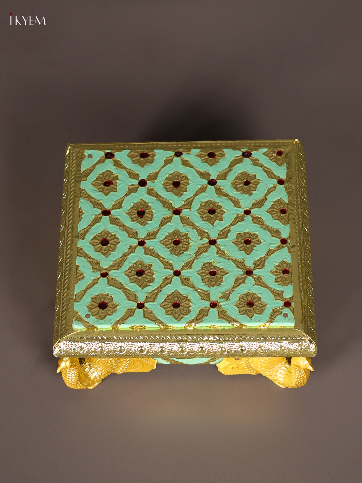 Vivid Pista Green Meenakari Manai with Peacock Embossed Legs 1