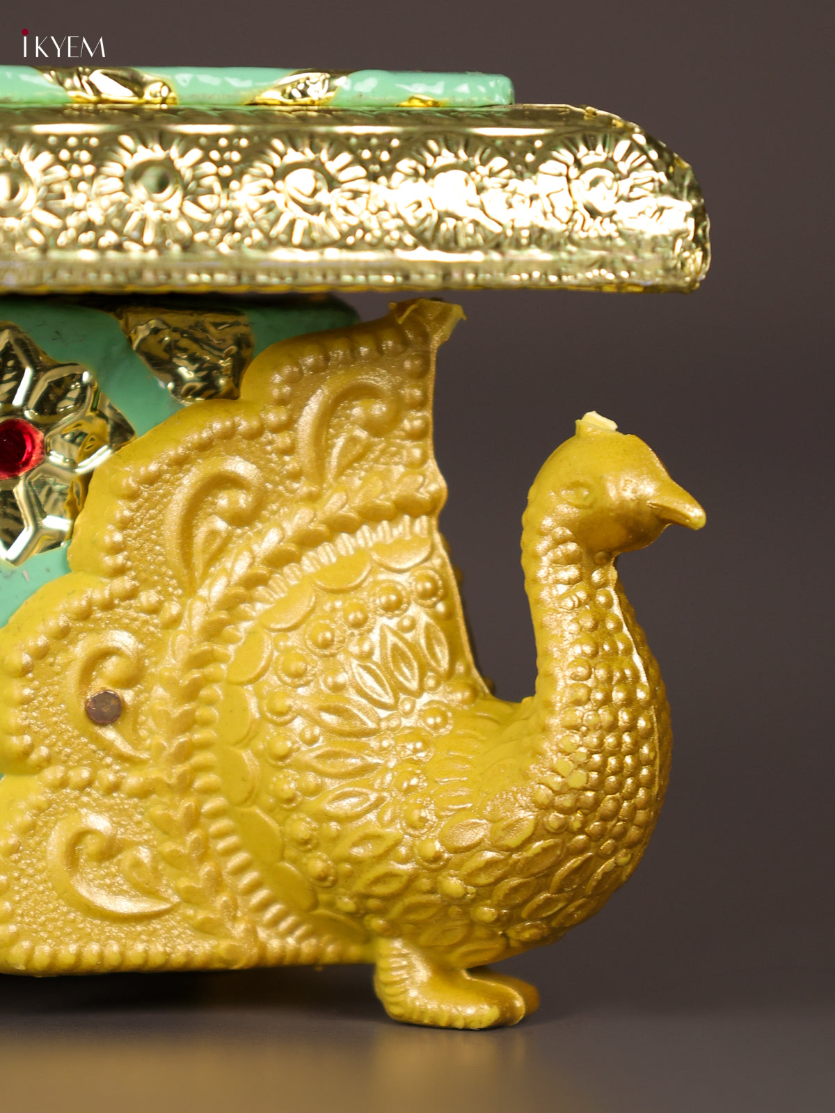 Vivid Pista Green Meenakari Manai with Peacock Embossed Legs 2