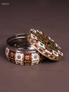 Vivid White & Maroon Meenakari Storage Box With Peacock Design 1