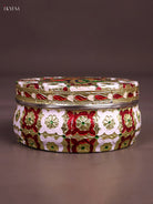 Vivid White & Maroon Meenakari Storage Box With Peacock Design 2