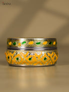 Vivid Yellow Meenakari Storage Box with Peacock Design 1