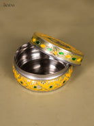 Vivid Yellow Meenakari Storage Box with Peacock Design 2