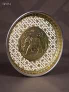 White Meenakari Plate with Oxidized Elephant Design 1