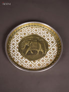 White Meenakari Plate with Oxidized Elephant Design 2