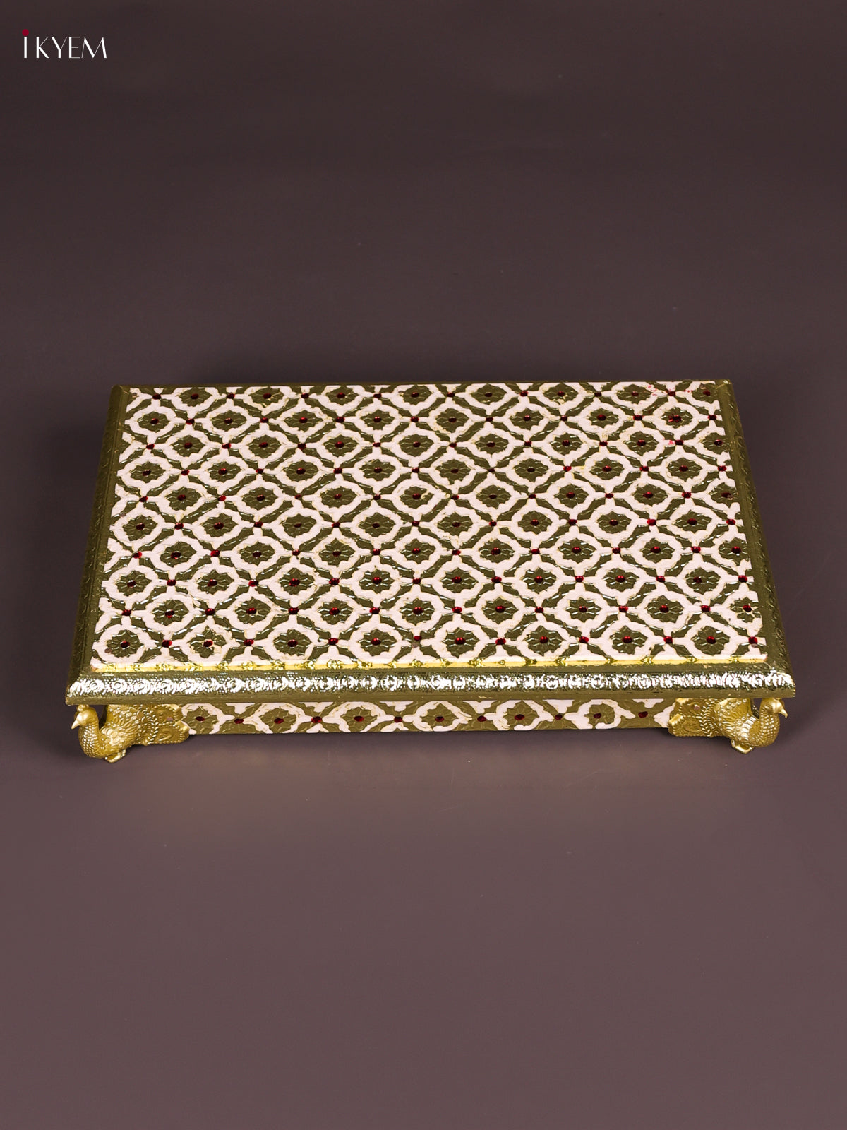 White Meenakari Printed Manai with Peacock Embossed Legs