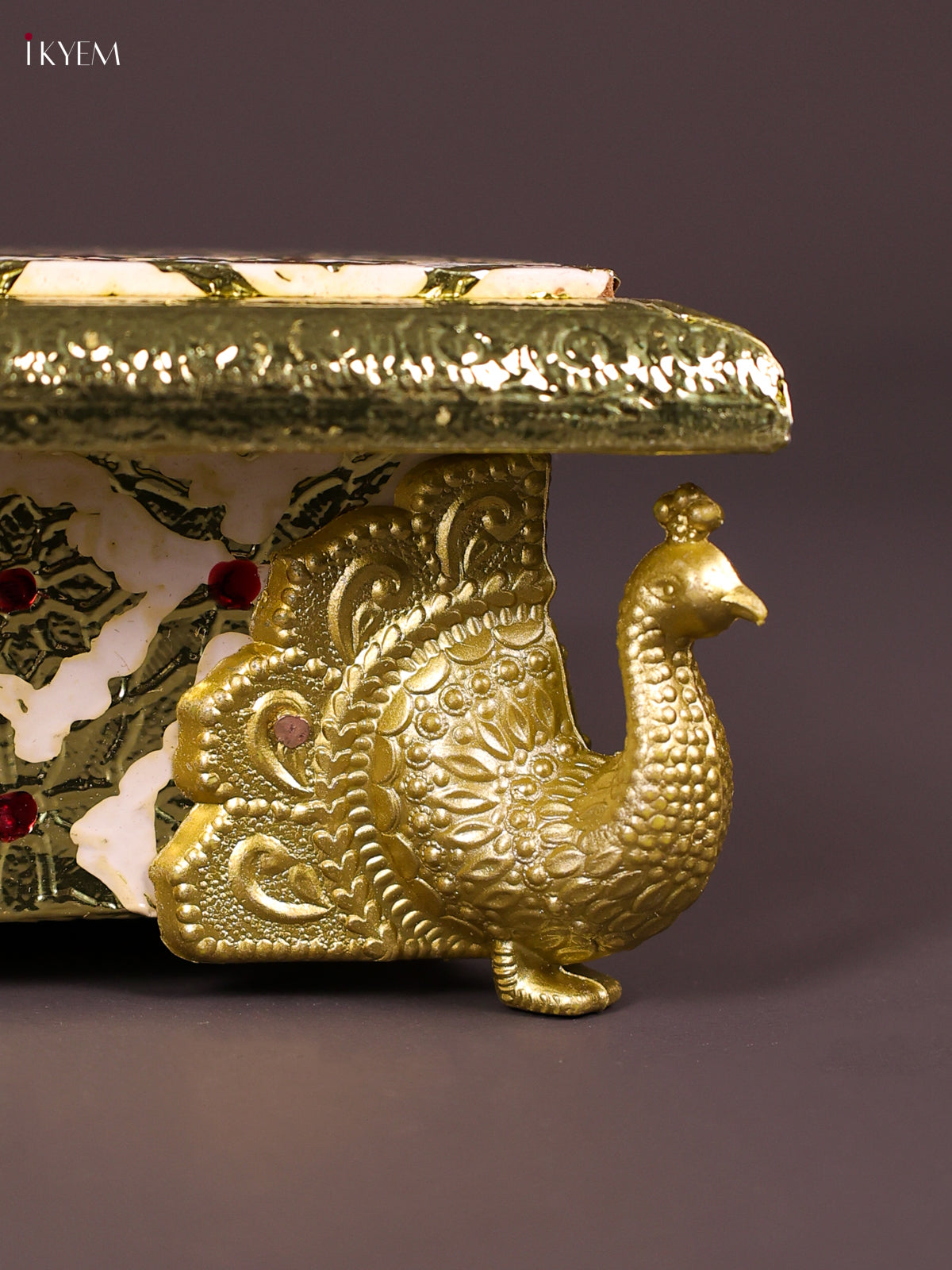 White Meenakari Printed Manai with Peacock Embossed Legs 1