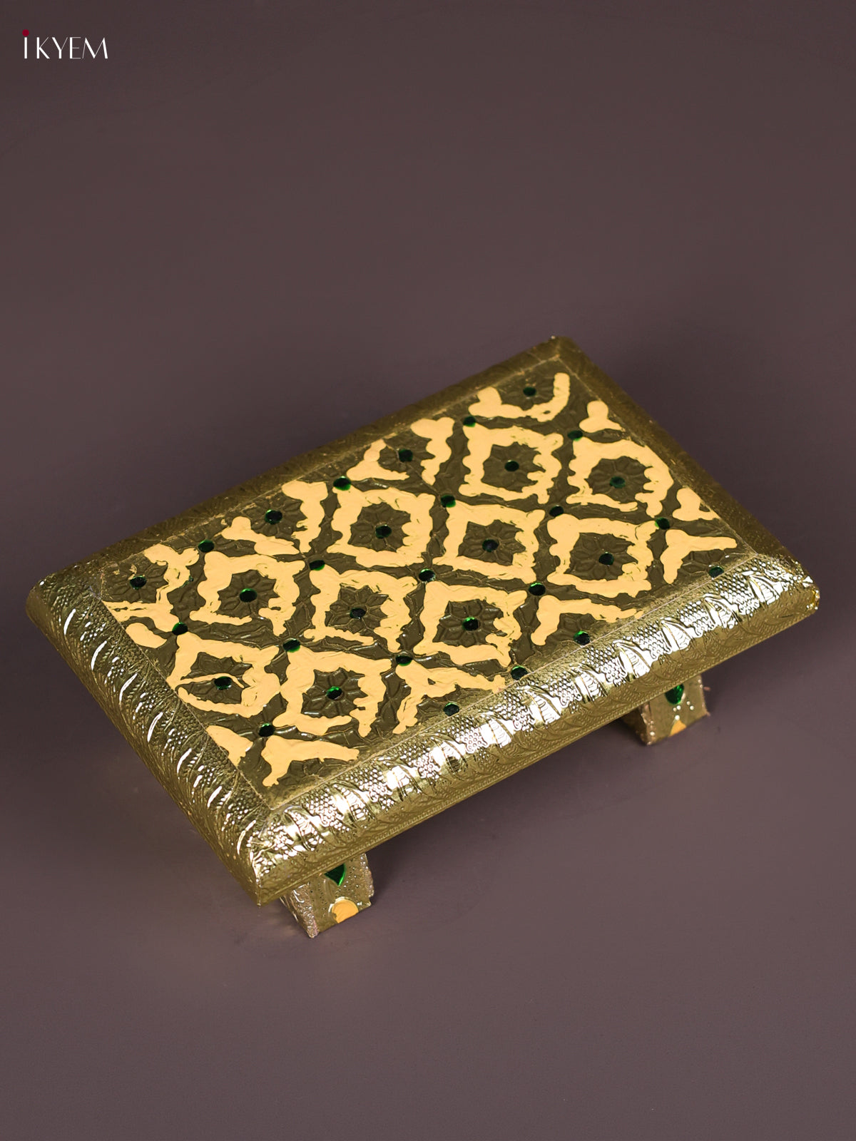 Yellow Meenakari Patterned Wooden Manai 1