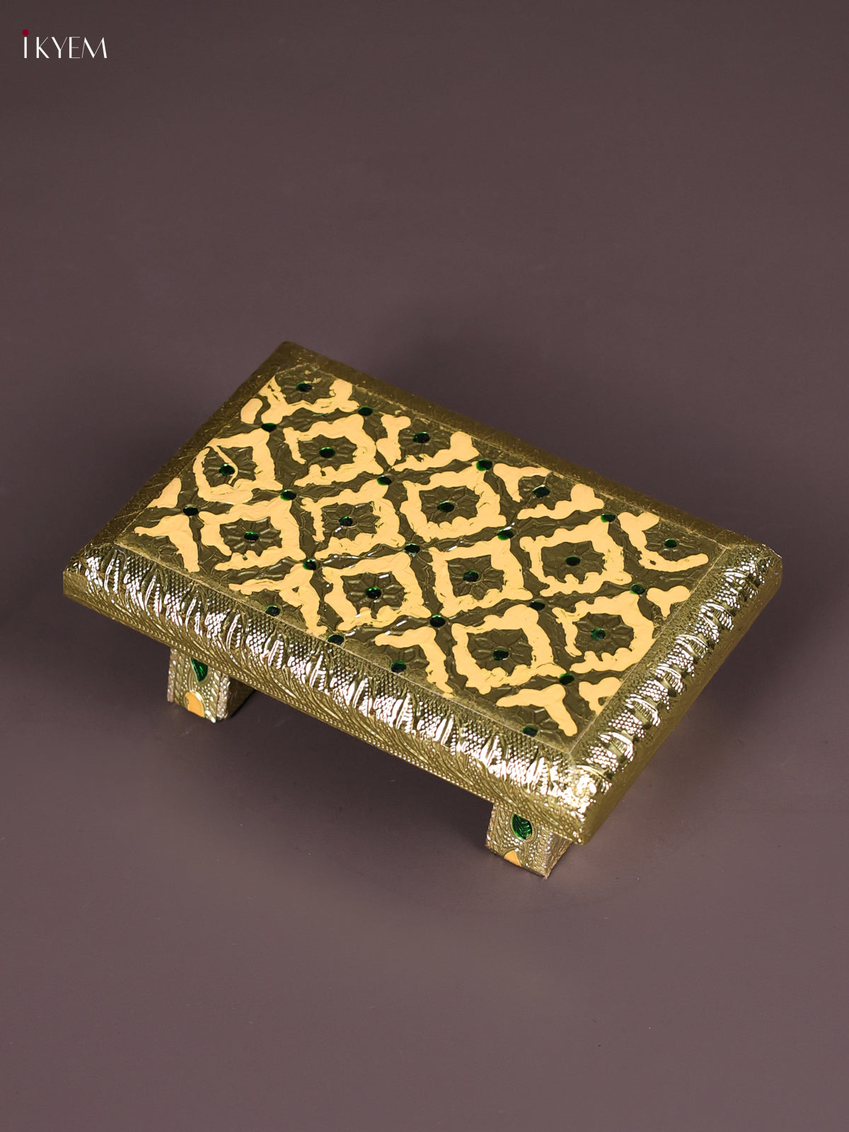 Yellow Meenakari Patterned Wooden Manai 2