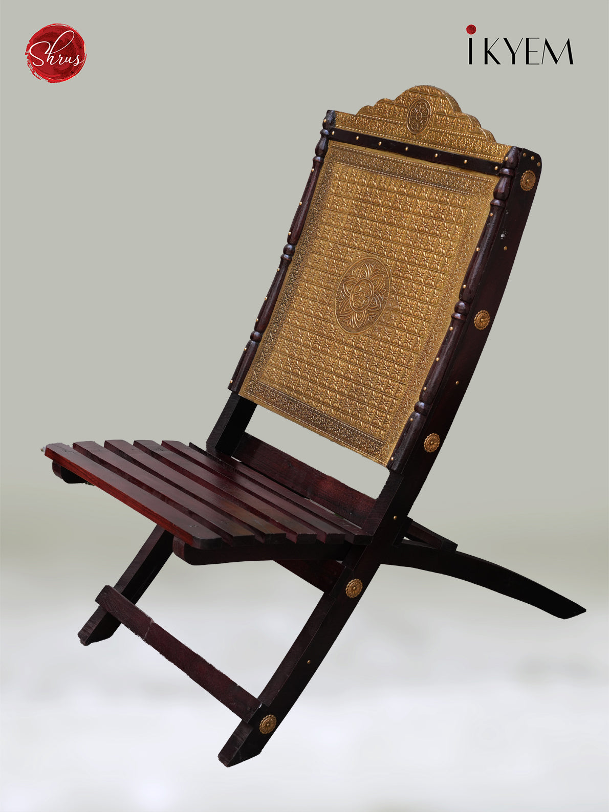 Wooden Chair with Brass Embellishments