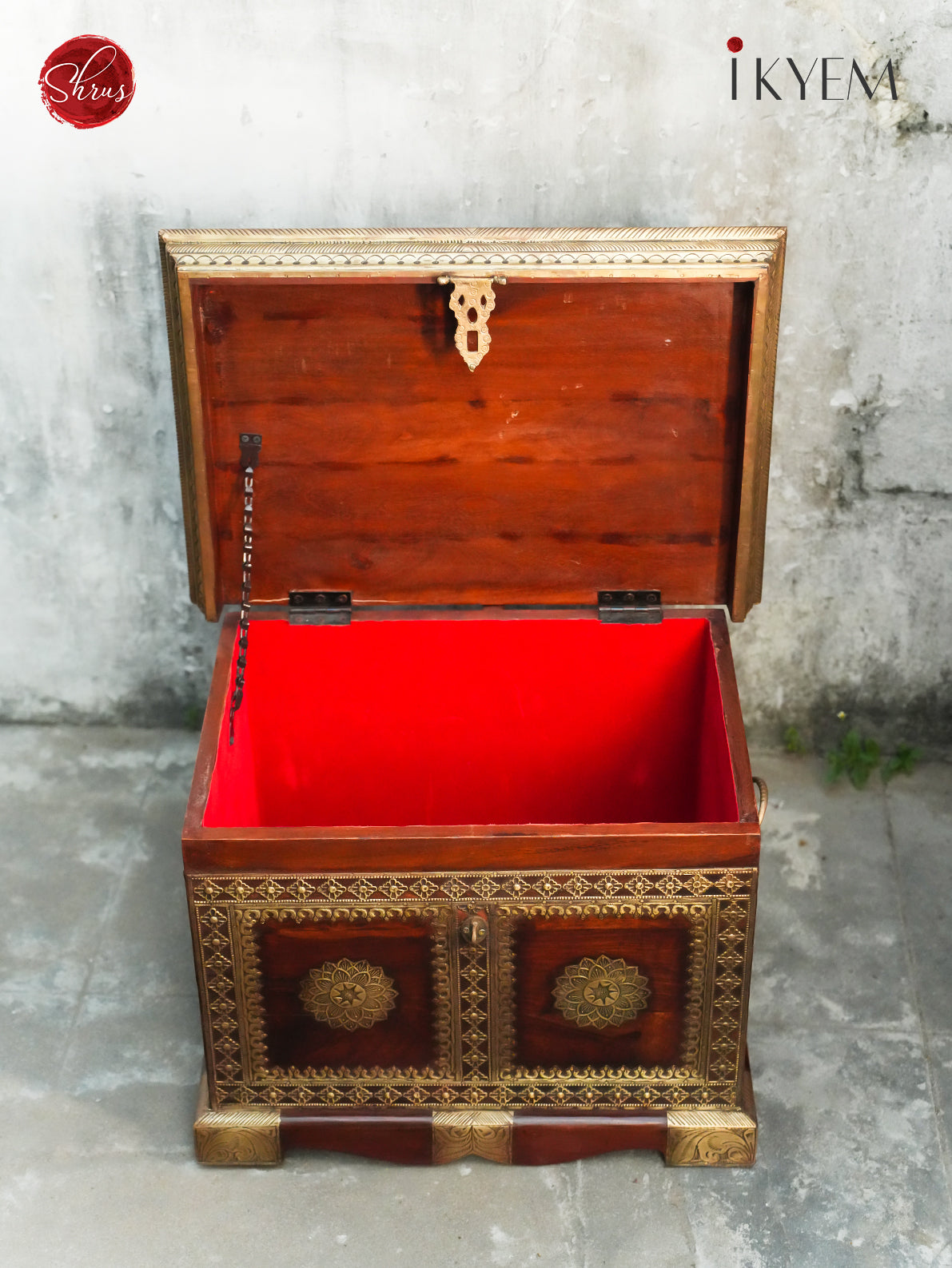 Brass embellished wooden trunk box