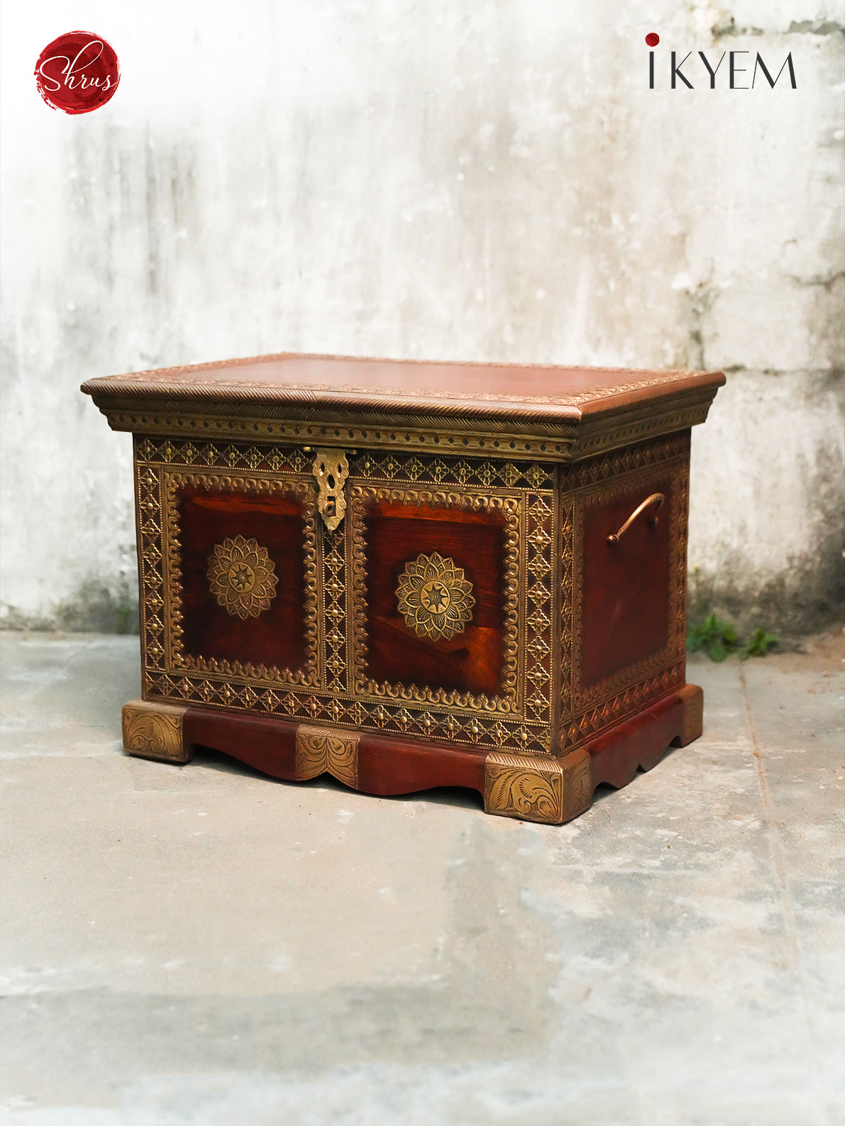 Brass embellished wooden trunk box