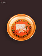 vivid Orange Pichwai Cow & Calf Printed Brass Coated Decorative Plate 1